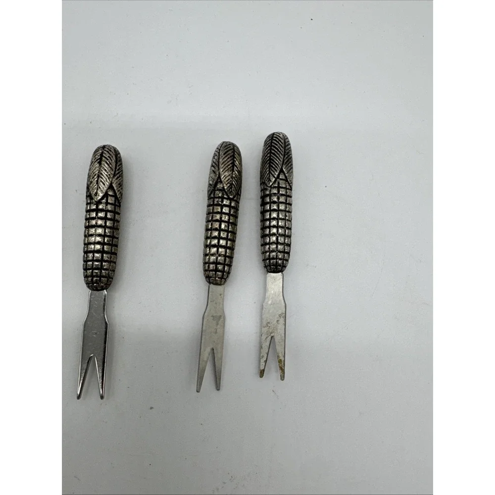 8 Vtg Silver Metal Corn On The Cob Holders Picks Heavy Pewter or Silverplate